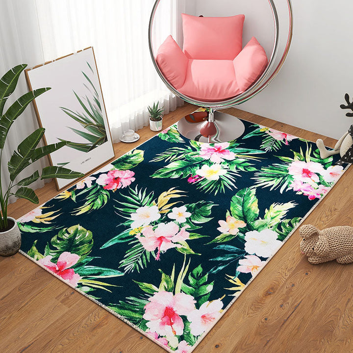 Lisslune | Scandinavian Girls Bedroom Carpet Multi-Color Botanical Rug Synthetic Machine Washable Stain-Resistant Non-Slip Back Rug