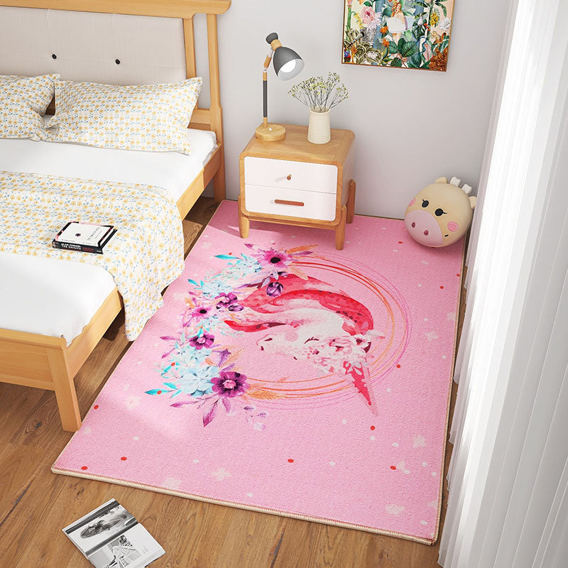 Lisslune | Scandinavian Girls Bedroom Carpet Multi-Color Botanical Rug Synthetic Machine Washable Stain-Resistant Non-Slip Back Rug