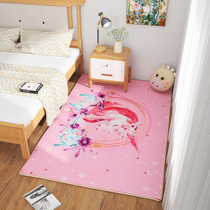 Lisslune | Scandinavian Girls Bedroom Carpet Multi-Color Botanical Rug Synthetic Machine Washable Stain-Resistant Non-Slip Back Rug