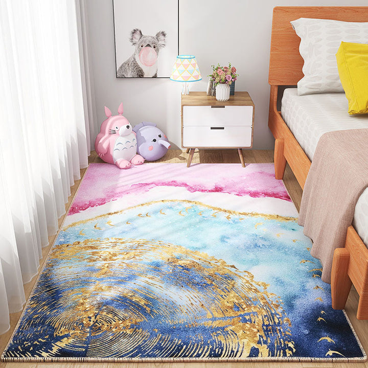 Lisslune | Scandinavian Girls Bedroom Carpet Multi-Color Botanical Rug Synthetic Machine Washable Stain-Resistant Non-Slip Back Rug