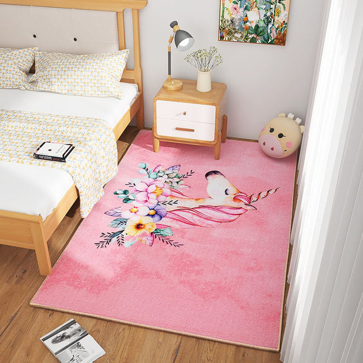 Lisslune | Scandinavian Girls Bedroom Carpet Multi-Color Botanical Rug Synthetic Machine Washable Stain-Resistant Non-Slip Back Rug