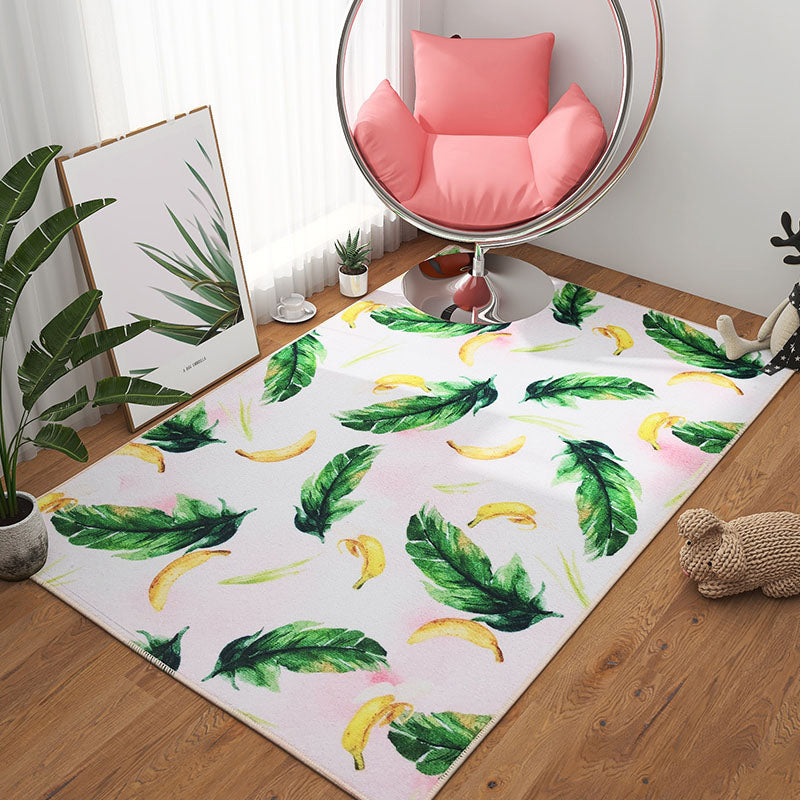 Lisslune | Scandinavian Girls Bedroom Carpet Multi-Color Botanical Rug Synthetic Machine Washable Stain-Resistant Non-Slip Back Rug