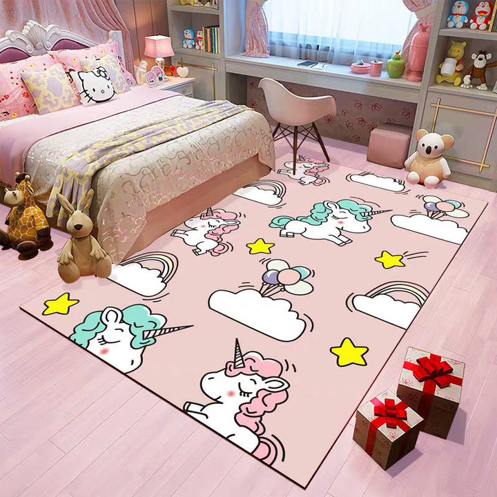 Lisslune | Romantic Multi-Colored Animal Print Rug Polypropylene Cartoon Area Rug Washable Stain Resistant Non-Slip Mat for Children's Room