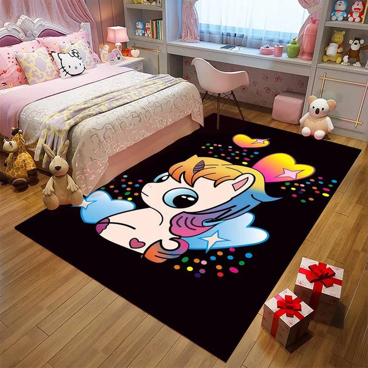 Lisslune | Romantic Multi-Colored Animal Print Rug Polypropylene Cartoon Area Rug Washable Stain Resistant Non-Slip Mat for Children's Room