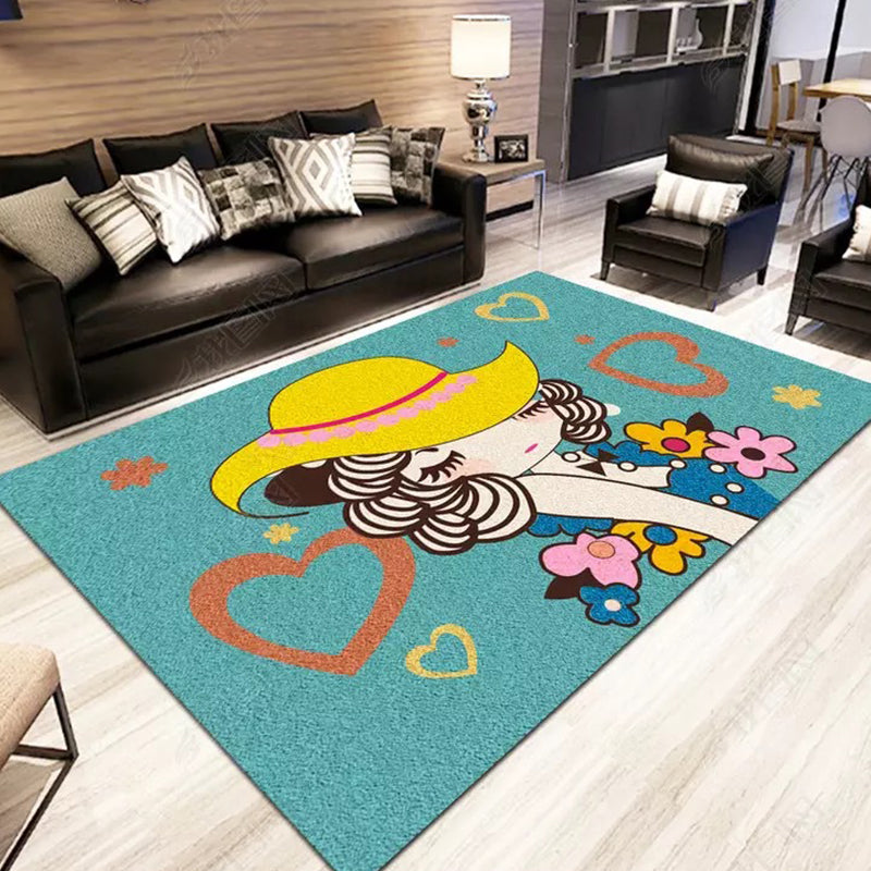 Lisslune | Romantic Multi-Colored Animal Print Rug Polypropylene Cartoon Area Rug Washable Stain Resistant Non-Slip Mat for Children's Room
