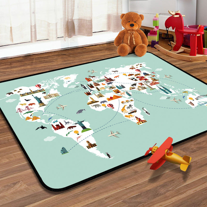 Lisslune | Students Kids Carpet Multicolor Navigation Map Carpet Pet Friendly Washable Non-slip Underlay Rug for Children's Room