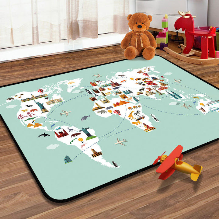 Lisslune | Students Kids Carpet Multicolor Navigation Map Carpet Pet Friendly Washable Non-slip Underlay Rug for Children's Room