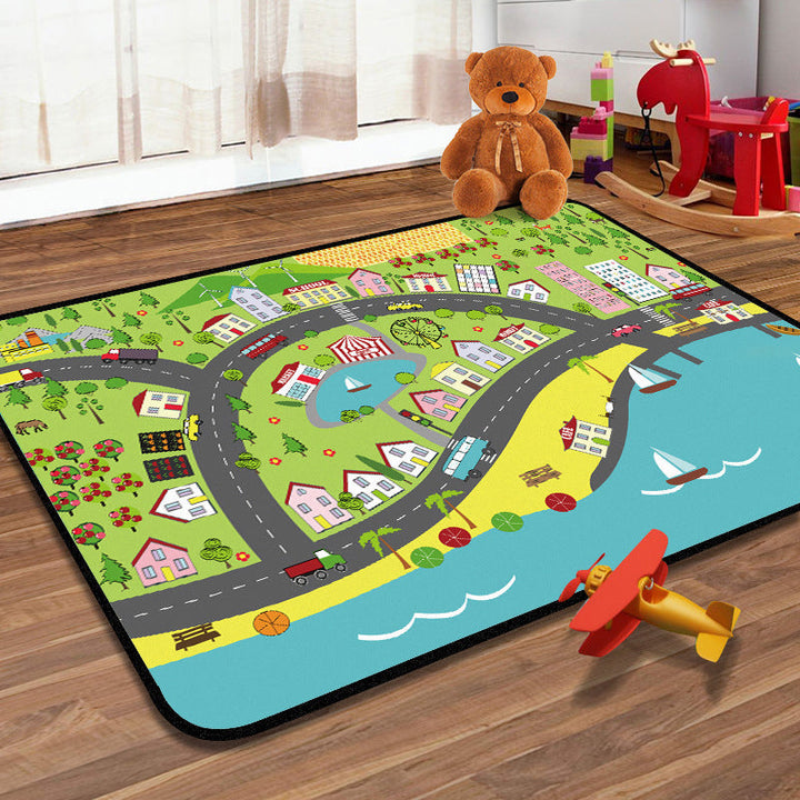 Lisslune | Students Kids Carpet Multicolor Navigation Map Carpet Pet Friendly Washable Non-slip Underlay Rug for Children's Room