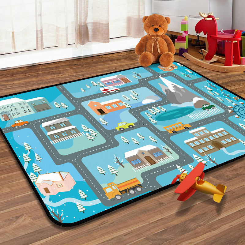Lisslune | Students Kids Carpet Multicolor Navigation Map Carpet Pet Friendly Washable Non-slip Underlay Rug for Children's Room