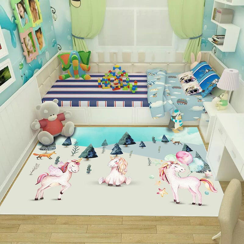 Lisslune | Shaded Multicolor Kids Carpet Polypropylene Cartoon Carpet Pet Friendly Non-Slip Stain Resistant Carpet for Kids' Room