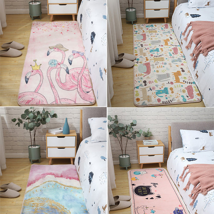 Lisslune | Children's Room Rug Multicolored Animal Sketches Rug Cotton Machine Washable Rug