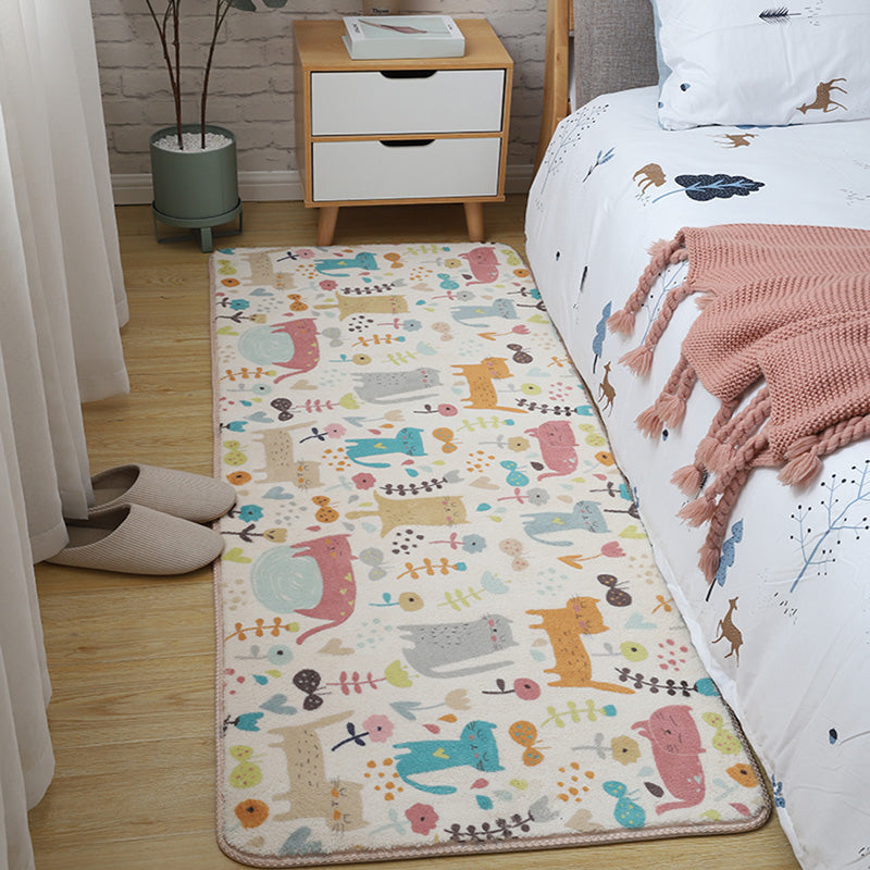 Lisslune | Children's Room Rug Multicolored Animal Sketches Rug Cotton Machine Washable Rug