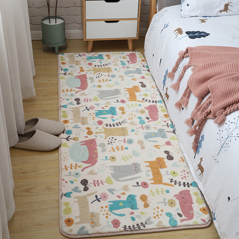 Lisslune | Children's Room Rug Multicolored Animal Sketches Rug Cotton Machine Washable Rug
