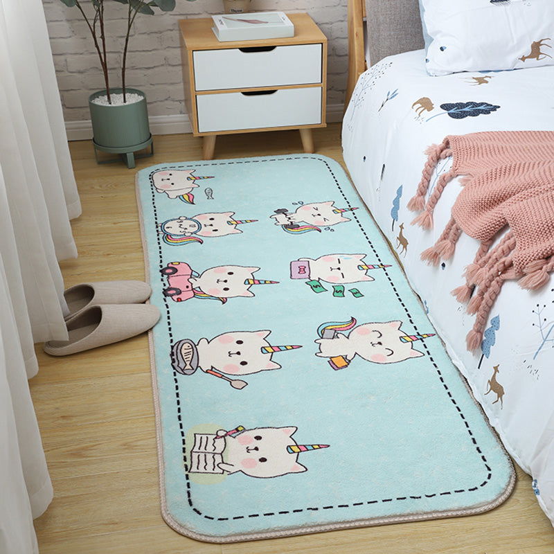 Lisslune | Children's Room Rug Multicolored Animal Sketches Rug Cotton Machine Washable Rug