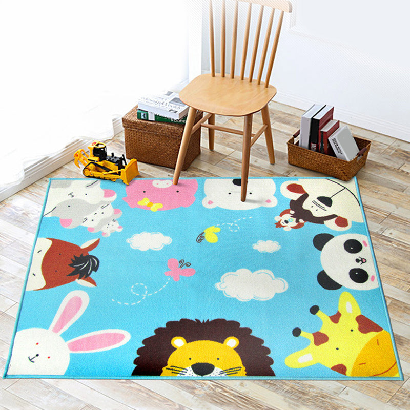 Lisslune | Cartoon Kindergarten Area Rug Multi Colored Animal Pattern Rug Polypropylene Non-Slip Backing Pet-Friendly Washable Rug