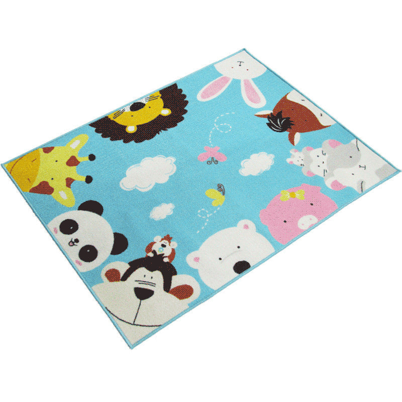 Lisslune | Cartoon Kindergarten Area Rug Multi Colored Animal Pattern Rug Polypropylene Non-Slip Backing Pet-Friendly Washable Rug