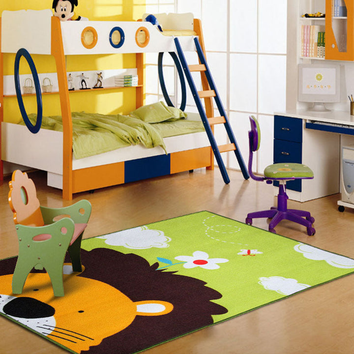 Lisslune | Cartoon Kindergarten Area Rug Multi Colored Animal Pattern Rug Polypropylene Non-Slip Backing Pet-Friendly Washable Rug