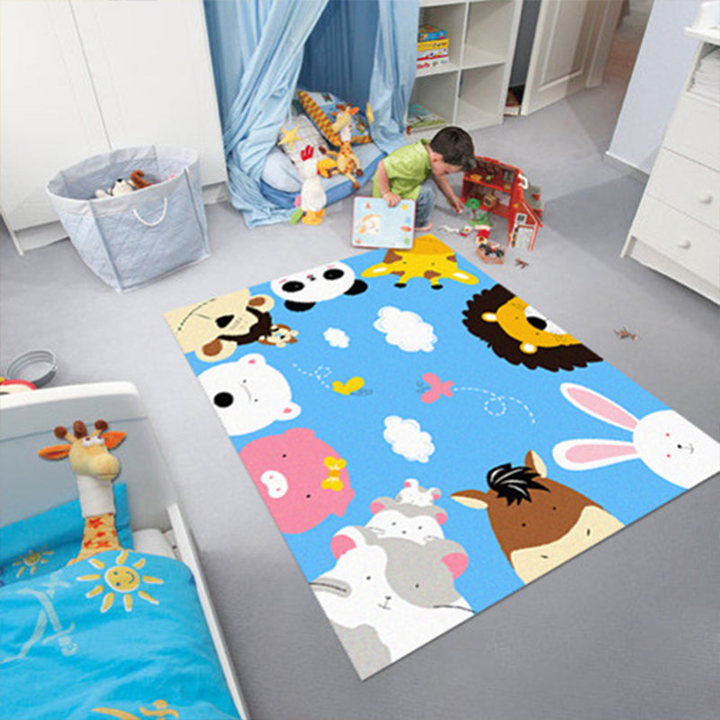 Lisslune | Cartoon Kindergarten Area Rug Multi Colored Animal Pattern Rug Polypropylene Non-Slip Backing Pet-Friendly Washable Rug