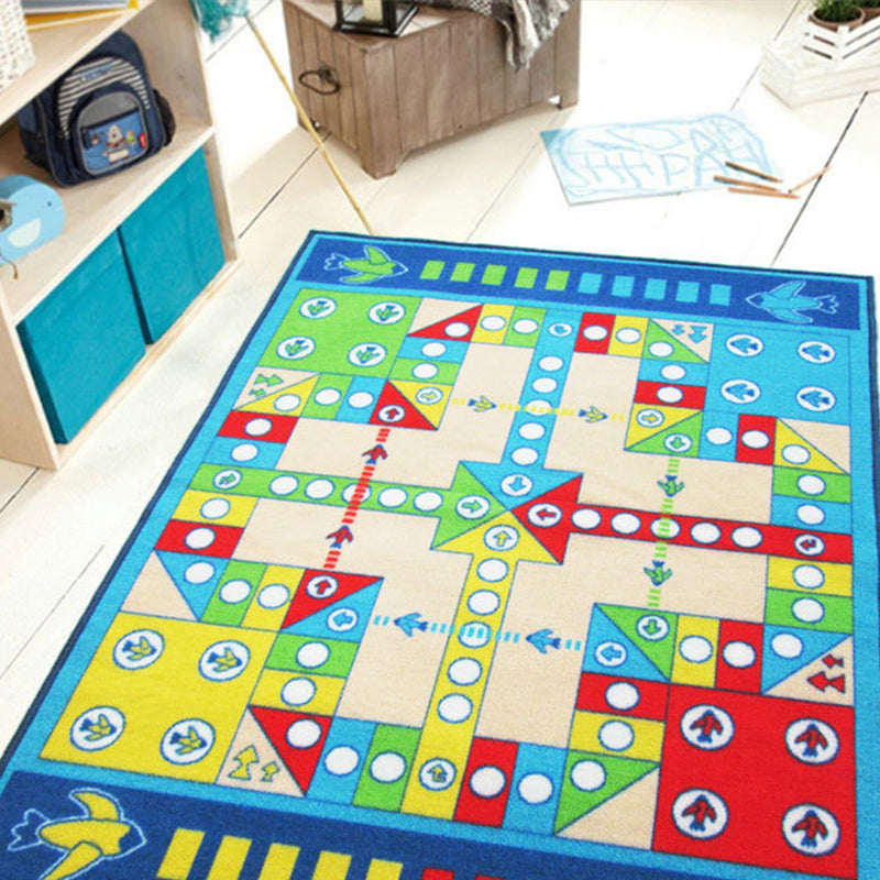 Lisslune | Playable Child Rug blue Airplane Chess Game Rug Non-Slip Backing Pet Friendly Stain Resistant Carpet for Preschool