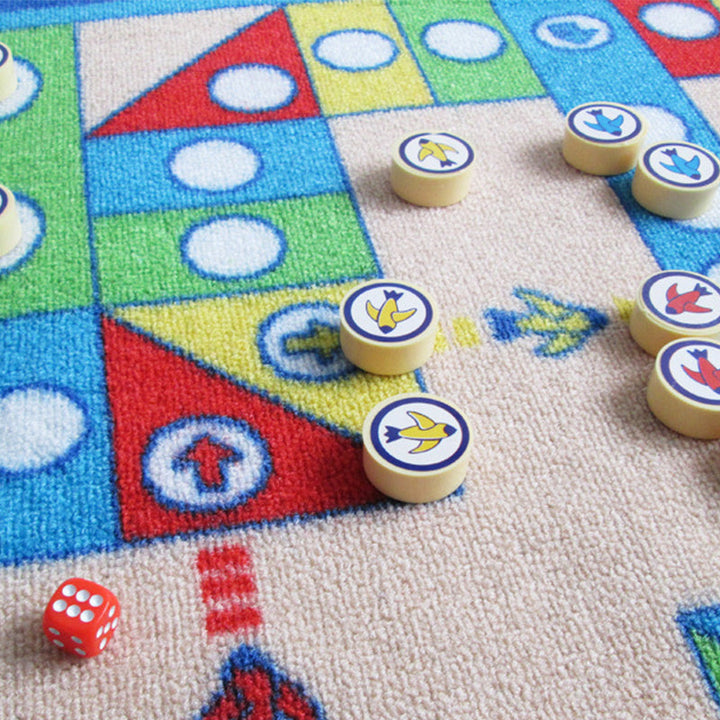 Lisslune | Playable Child Rug blue Airplane Chess Game Rug Non-Slip Backing Pet Friendly Stain Resistant Carpet for Preschool