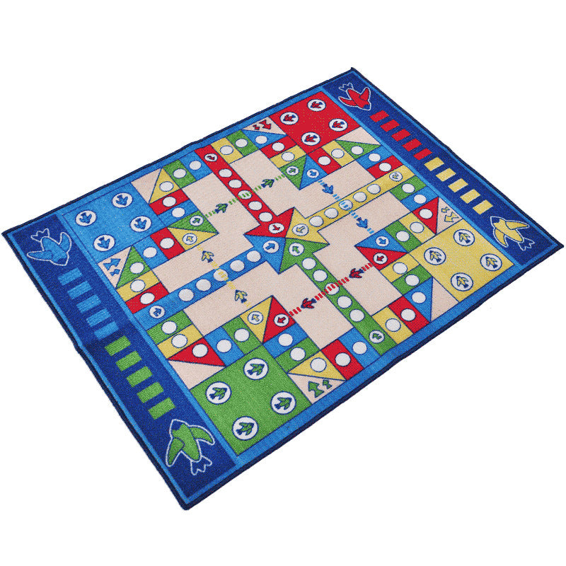 Lisslune | Playable Child Rug blue Airplane Chess Game Rug Non-Slip Backing Pet Friendly Stain Resistant Carpet for Preschool