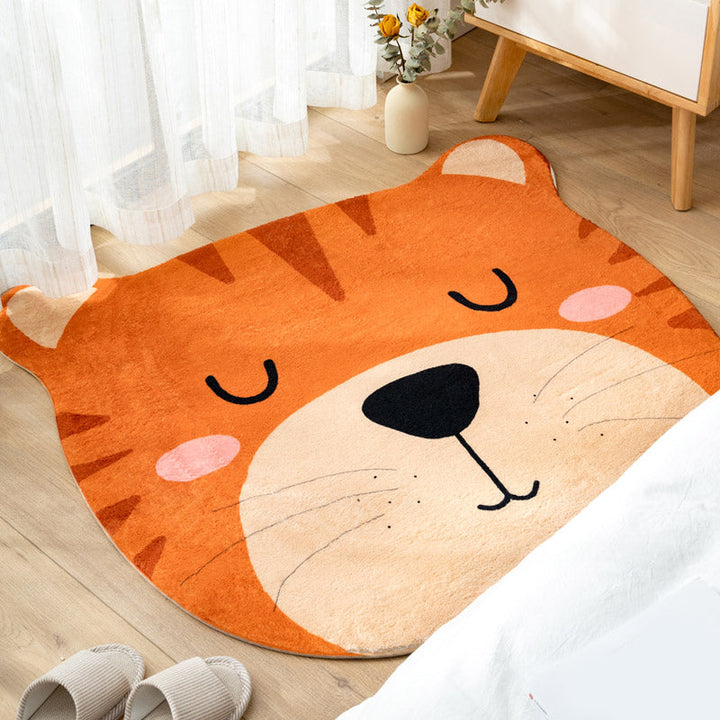 Lisslune | Multi Color Kids Carpet Cartoon Animal Head Pattern Rug Polyester Non-Slip Back Stain Resistant Machine Washable Rug