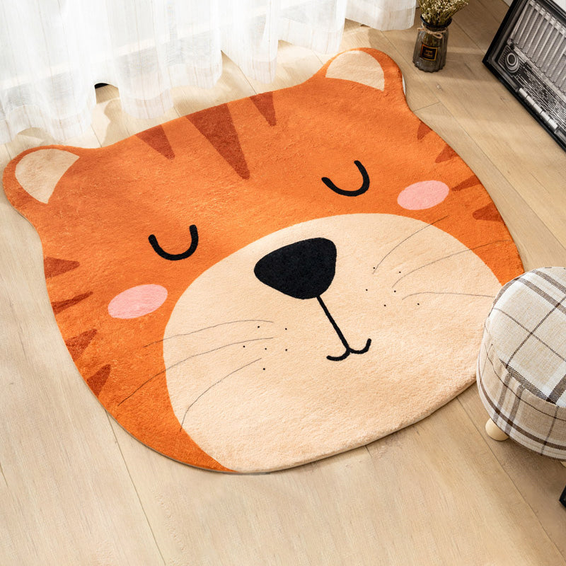 Lisslune | Multi Color Kids Carpet Cartoon Animal Head Pattern Rug Polyester Non-Slip Back Stain Resistant Machine Washable Rug