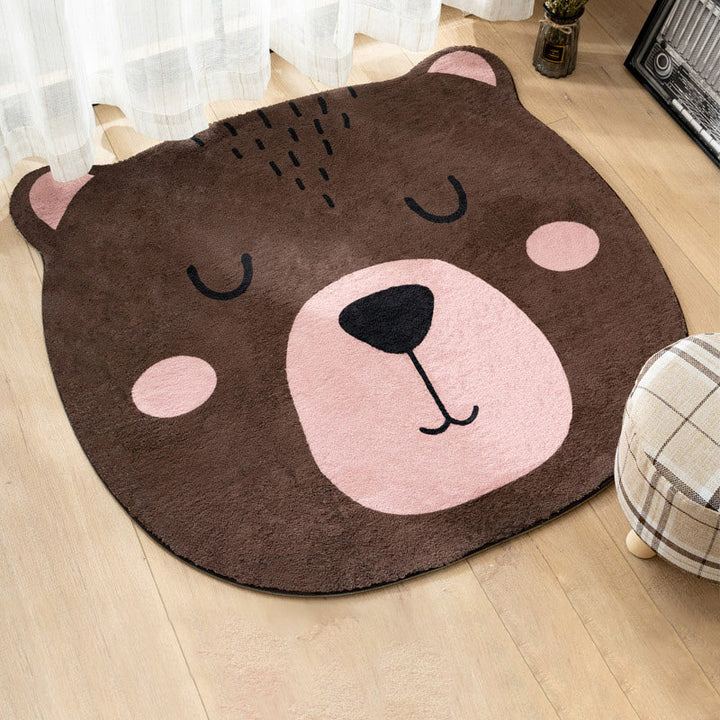 Lisslune | Multi Color Kids Carpet Cartoon Animal Head Pattern Rug Polyester Non-Slip Back Stain Resistant Machine Washable Rug