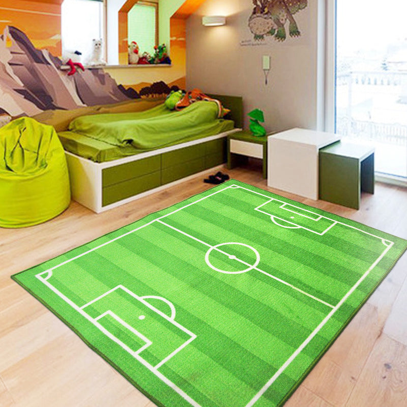 Lisslune | Green Football Field Pattern Carpet Polyester Kids Carpet Stain Resistant Non-Slip Pet Friendly Carpet for Boys Room