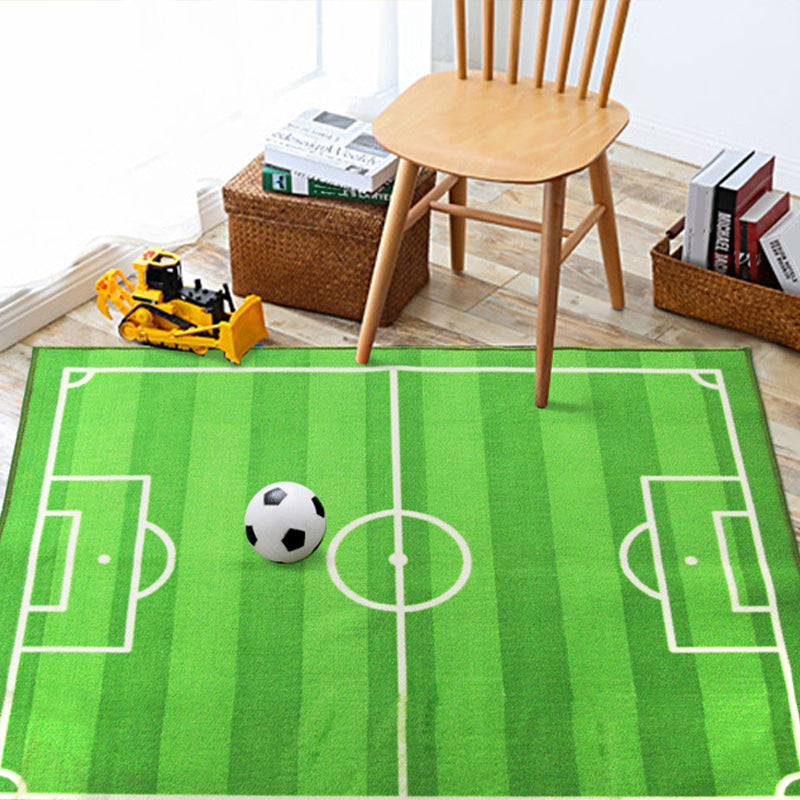 Lisslune | Green Football Field Pattern Carpet Polyester Kids Carpet Stain Resistant Non-Slip Pet Friendly Carpet for Boys Room