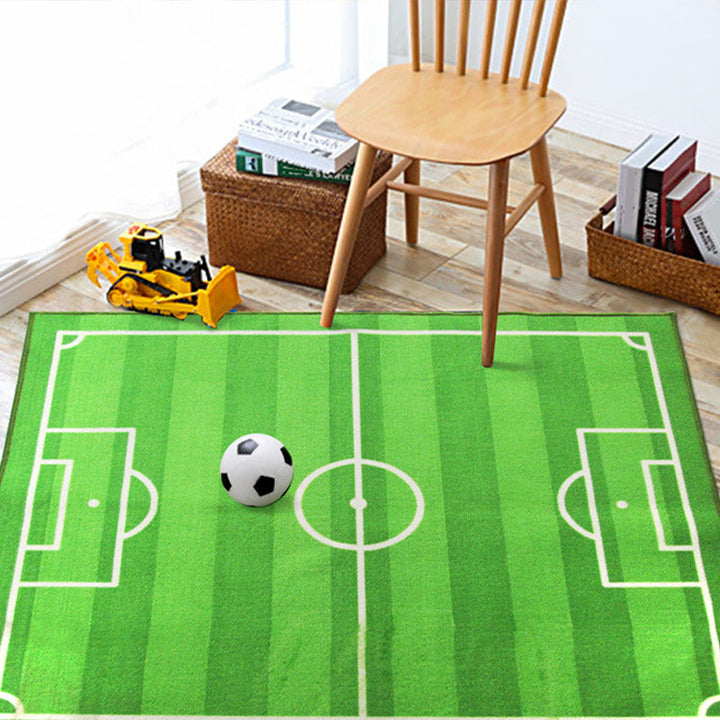 Lisslune | Green Football Field Pattern Carpet Polyester Kids Carpet Stain Resistant Non-Slip Pet Friendly Carpet for Boys Room