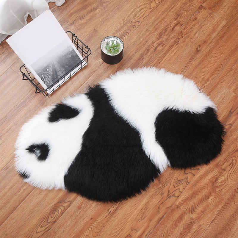 Lisslune | Cute Panda Print Rug Black and White Kids Rug Polyester Stain Resistant Machine Washable Non-Slip Backing Carpet for Bedroom