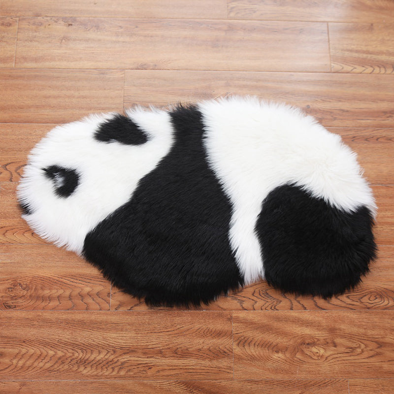 Lisslune | Cute Panda Print Rug Black and White Kids Rug Polyester Stain Resistant Machine Washable Non-Slip Backing Carpet for Bedroom