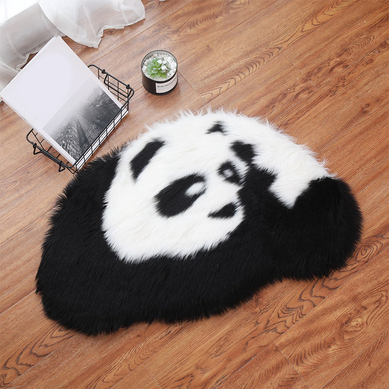 Lisslune | Fluffy Kids Rug Black and White Panda Pet Friendly Washable Non-Slip Back Rug for Kids Room
