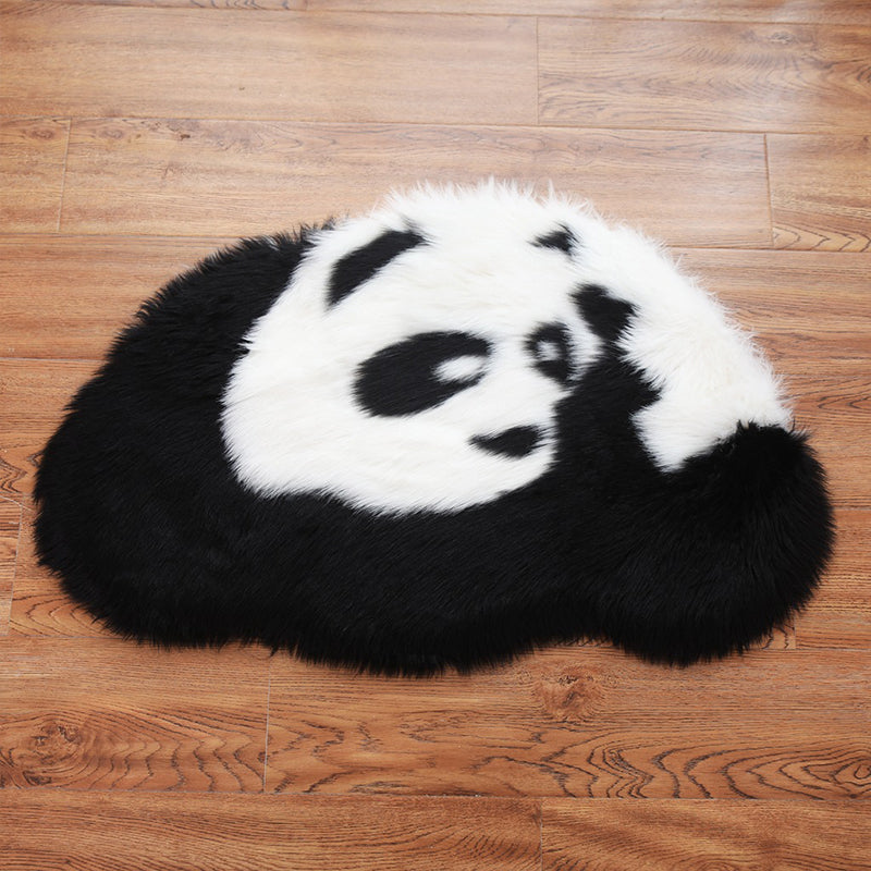 Lisslune | Fluffy Kids Rug Black and White Panda Pet Friendly Washable Non-Slip Back Rug for Kids Room