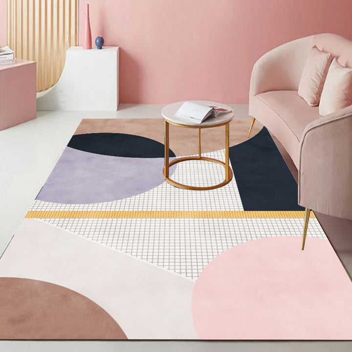 Lisslune | Multicolored geometric block rug Polyester Nordic rug machine washable stain resistant non-slip back rug for the living room