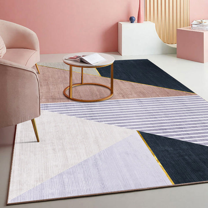 Lisslune | Multicolored geometric block rug Polyester Nordic rug machine washable stain resistant non-slip back rug for the living room
