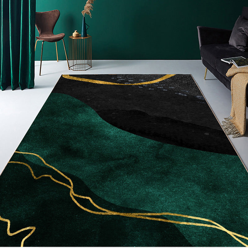 Lisslune | Multicolored geometric block rug Polyester Nordic rug machine washable stain resistant non-slip back rug for the living room