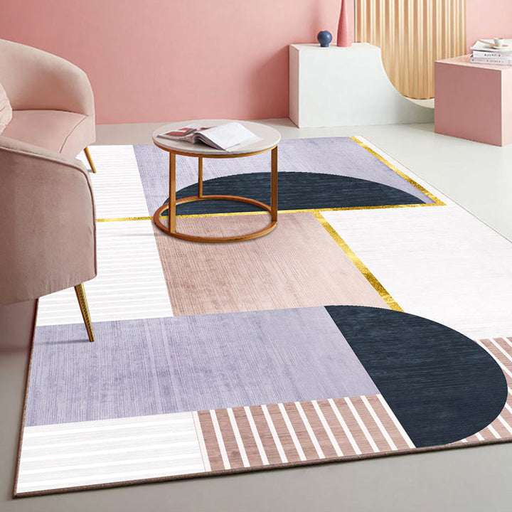 Lisslune | Multicolored geometric block rug Polyester Nordic rug machine washable stain resistant non-slip back rug for the living room