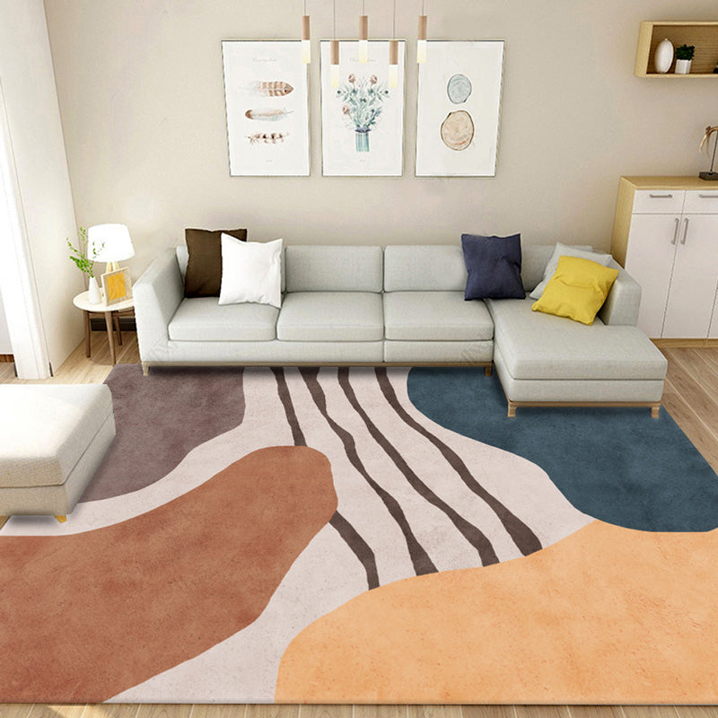 Lisslune | Multicolored geometric block rug Polyester Nordic rug machine washable stain resistant non-slip back rug for the living room