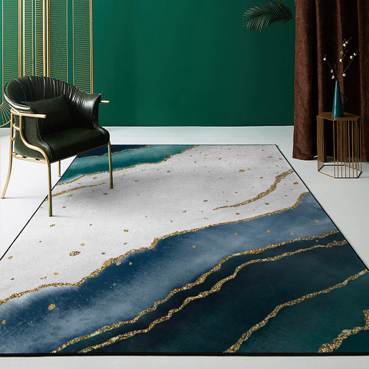 Lisslune | Multicolored geometric block rug Polyester Nordic rug machine washable stain resistant non-slip back rug for the living room