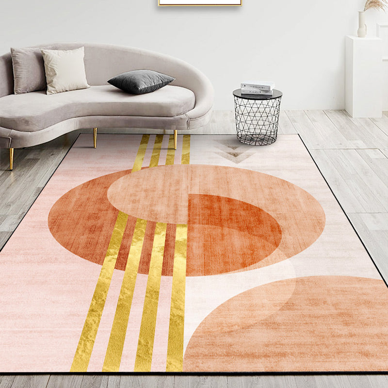 Lisslune | Multicolored geometric block rug Polyester Nordic rug machine washable stain resistant non-slip back rug for the living room
