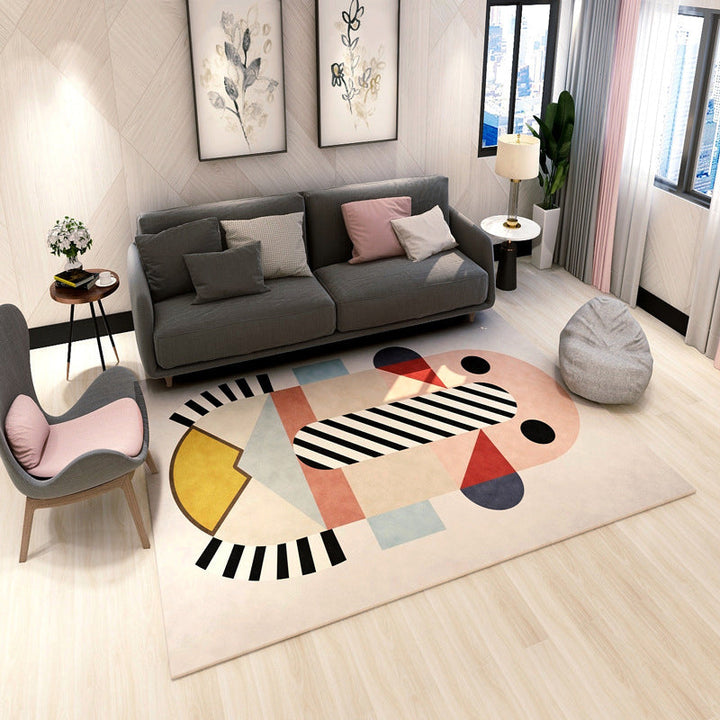 Lisslune | Aesthetics Mid-Century Carpet Multicolored Geometric Carpet Stain Resistant Non-Slip Machine Washable Carpet for Living Room
