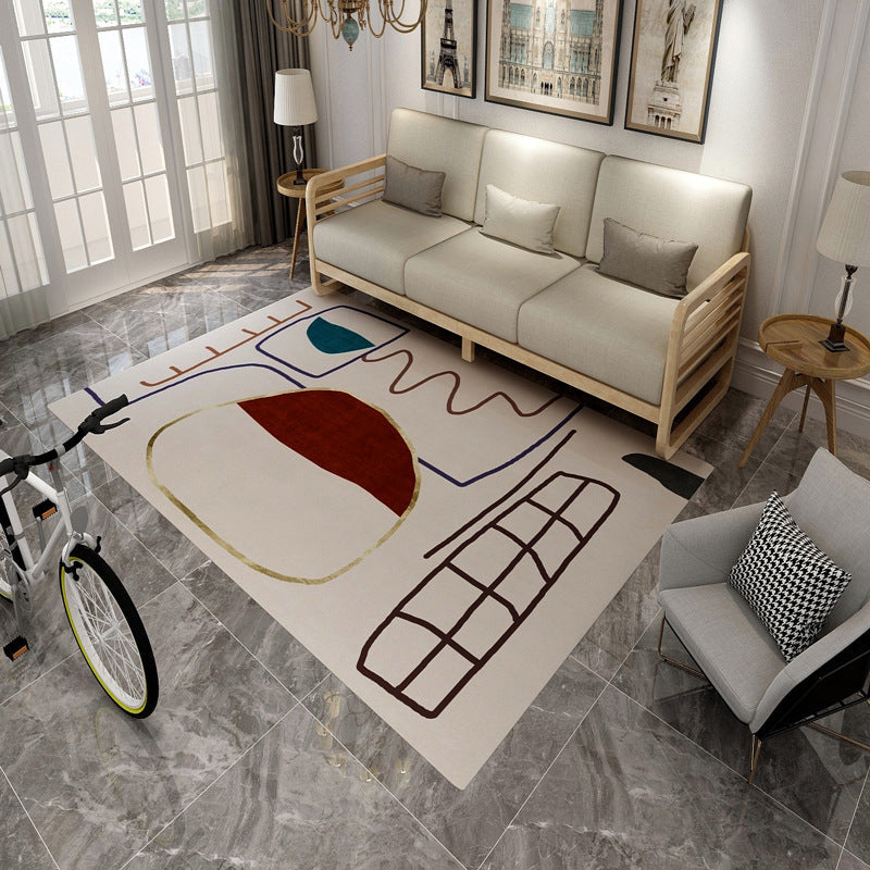 Lisslune | Aesthetics Mid-Century Carpet Multicolored Geometric Carpet Stain Resistant Non-Slip Machine Washable Carpet for Living Room
