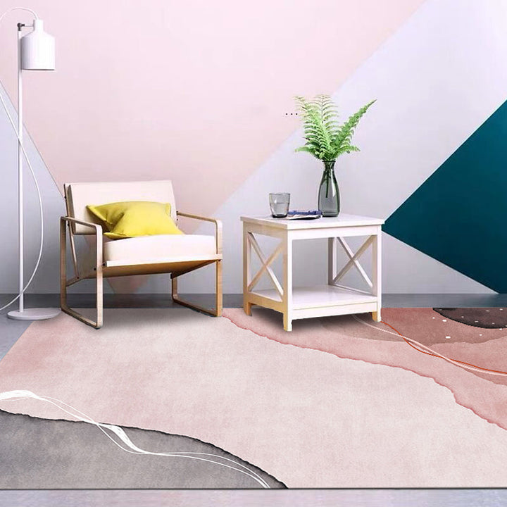 Lisslune | Multi-Color Abstract Pattern Rug Synthetic Postmodern Rug Stain Resistant Washable Non-Slip Rug for Girls Bedroom