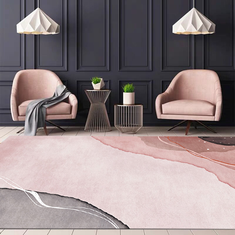 Lisslune | Multi-Color Abstract Pattern Rug Synthetic Postmodern Rug Stain Resistant Washable Non-Slip Rug for Girls Bedroom