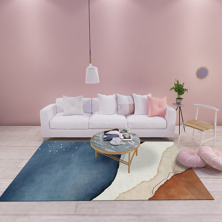Lisslune | Multi-Color Abstract Pattern Rug Synthetic Postmodern Rug Stain Resistant Washable Non-Slip Rug for Girls Bedroom