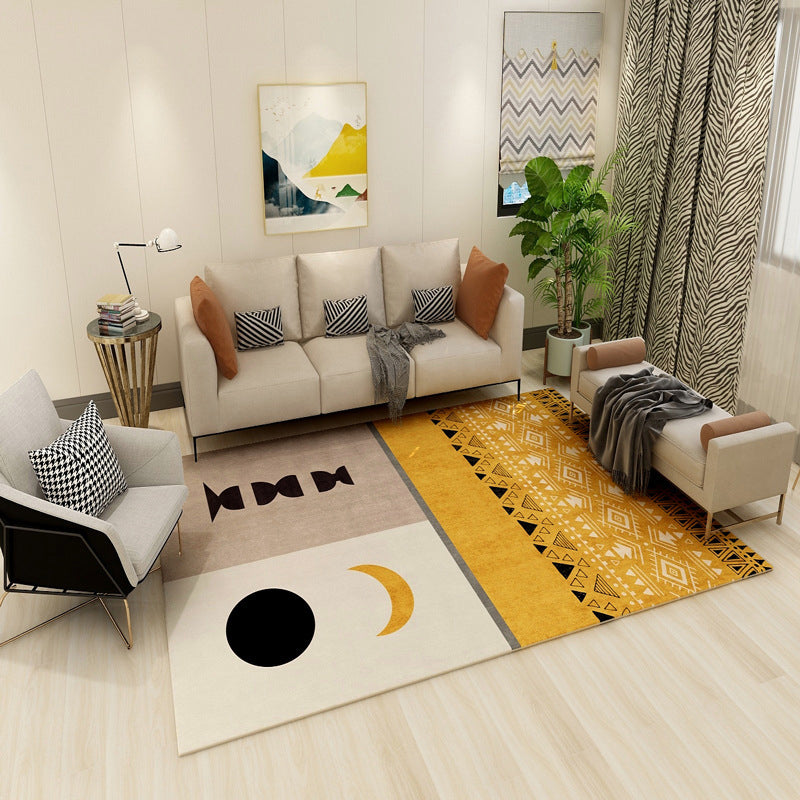 Lisslune | Multi colored geometric block rug synthetic Scandinavian rug machine washable pet friendly non-slip rug for living room