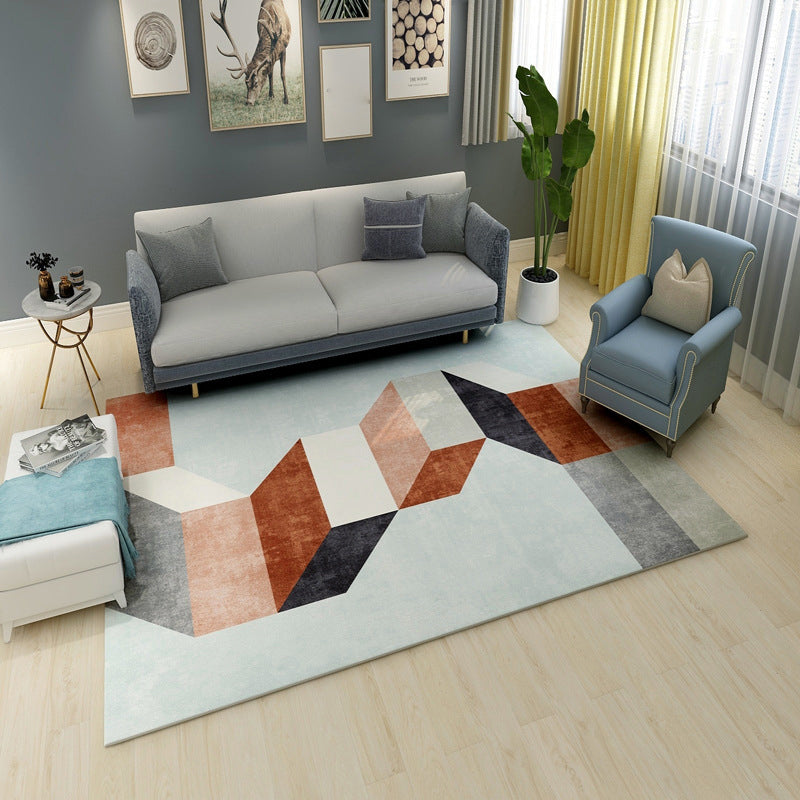 Lisslune | Multi colored geometric block rug synthetic Scandinavian rug machine washable pet friendly non-slip rug for living room