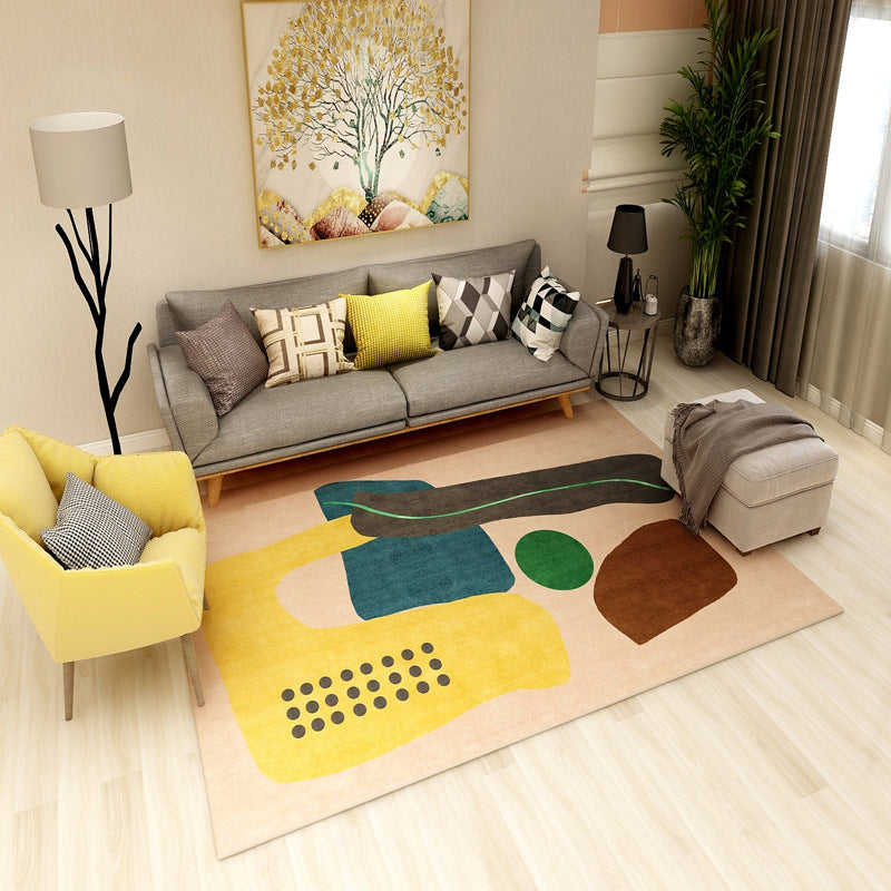 Lisslune | Multi colored geometric block rug synthetic Scandinavian rug machine washable pet friendly non-slip rug for living room